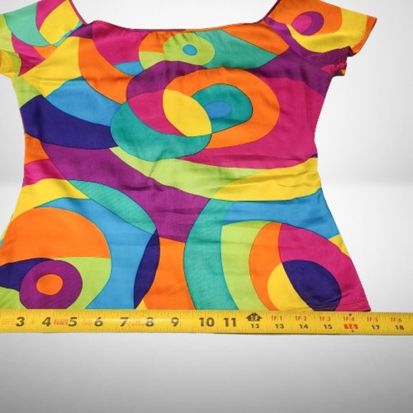 Genny Multicolor Stretch Off The Shoulder Stunning Top / Blouse Size: 38 - Picture 11 of 14